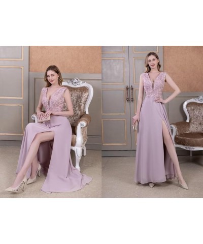 Chiffon Bridesmaid Dresses with Slit V-Neck Mother of Bride Dress Laces Applique Elegant A-line Formal Evening Dresses Ice Bl...