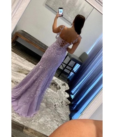 Women's Lace Mermaid Prom Dresses Long with Slit Mermaid Spaghetti Straps Backless Formal Evening Gowns YZTS099 Pink $44.19 D...