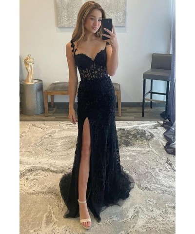 Women's Lace Mermaid Prom Dresses Long with Slit Mermaid Spaghetti Straps Backless Formal Evening Gowns YZTS099 Pink $44.19 D...