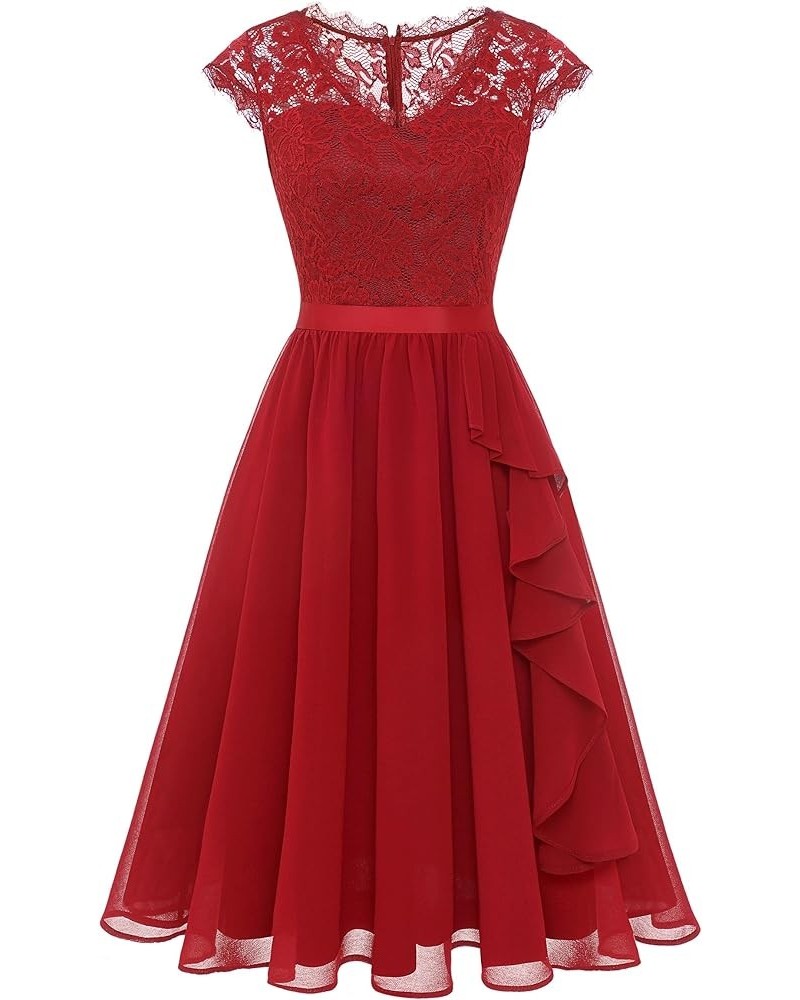 Women's Bridesmaid Dress 2023 Short Prom Dress Ruffle Wedding Guest Cocktail Dress Floral Homecoming Dress Red $27.92 Dresses