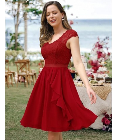 Women's Bridesmaid Dress 2023 Short Prom Dress Ruffle Wedding Guest Cocktail Dress Floral Homecoming Dress Red $27.92 Dresses