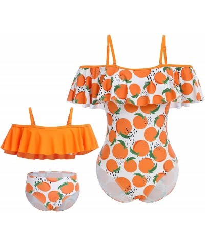 Mommy and Me Matching Family Swimsuit Ruffle Women Swimwear Kids Toddler Bikini Bathing Suits Summer Beachwear Sets Orange $1...