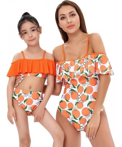 Mommy and Me Matching Family Swimsuit Ruffle Women Swimwear Kids Toddler Bikini Bathing Suits Summer Beachwear Sets Orange $1...