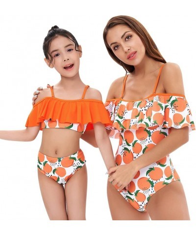 Mommy and Me Matching Family Swimsuit Ruffle Women Swimwear Kids Toddler Bikini Bathing Suits Summer Beachwear Sets Orange $1...