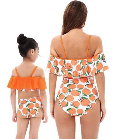 Mommy and Me Matching Family Swimsuit Ruffle Women Swimwear Kids Toddler Bikini Bathing Suits Summer Beachwear Sets Orange $1...