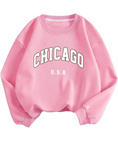 Women's Graphic Letter Print Sweatshirt Long Sleeve Pullover Thermal Top Light Pink $12.67 Hoodies & Sweatshirts