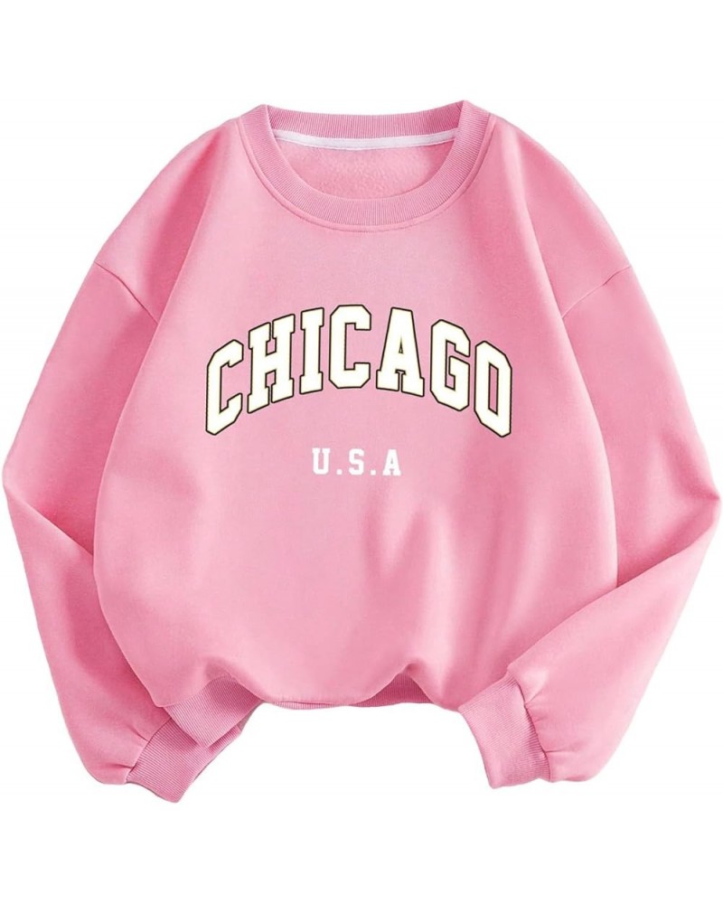 Women's Graphic Letter Print Sweatshirt Long Sleeve Pullover Thermal Top Light Pink $12.67 Hoodies & Sweatshirts