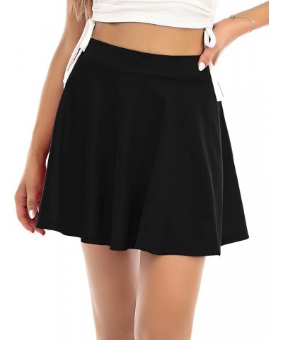 Women's Stretchy Flared Pleated Skater Skirt Tennis School Uniforms A Line Mini Short Skirt A Black $11.96 Skirts