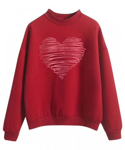 Womens Long Sleeve Shirts Sweatshirt Crewneck Pullover Cute Tops Casual Loose Fit O-Neck Valentines Day Shirt B-04-red $11.43...