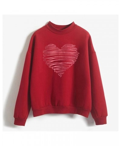 Womens Long Sleeve Shirts Sweatshirt Crewneck Pullover Cute Tops Casual Loose Fit O-Neck Valentines Day Shirt B-04-red $11.43...