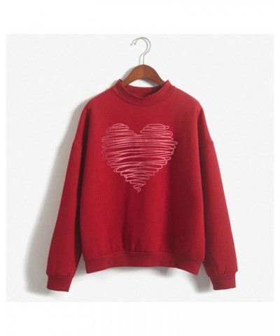 Womens Long Sleeve Shirts Sweatshirt Crewneck Pullover Cute Tops Casual Loose Fit O-Neck Valentines Day Shirt B-04-red $11.43...