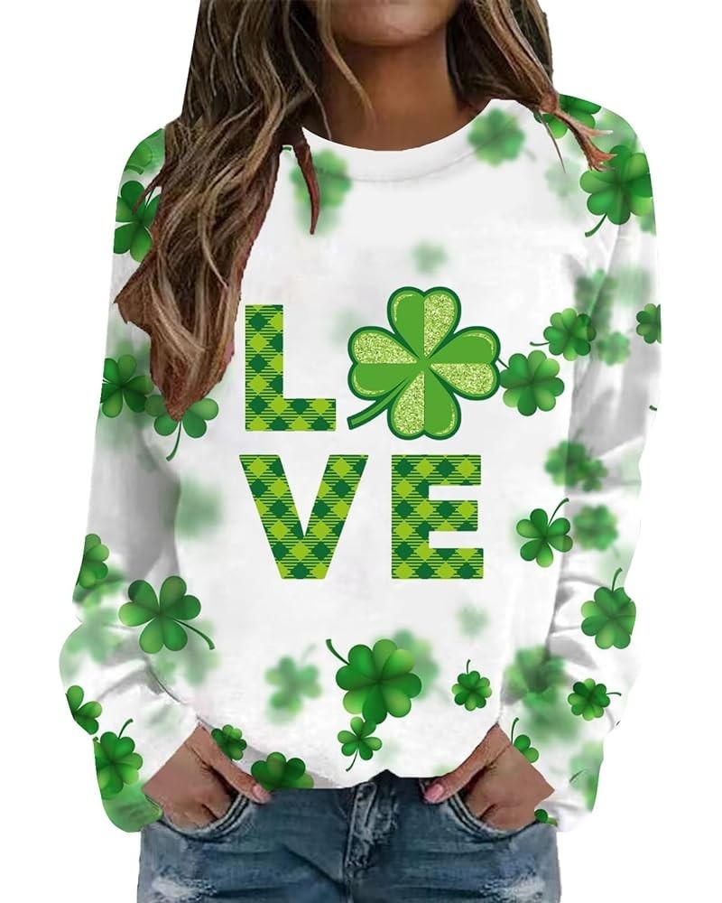 Women Valentine's day Love Heart Print Crewneck Sweatshirt Loose Long Sleeve Pullover Tops Athletic Sweater Shirts Z-j-white ...