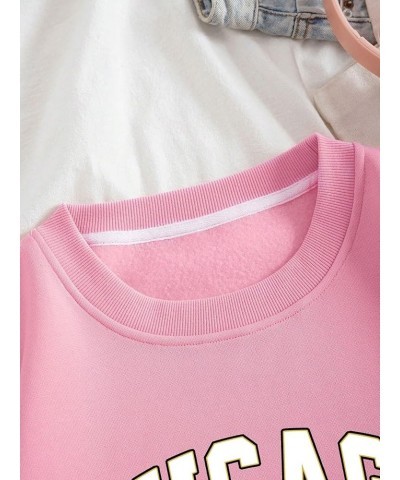 Women's Graphic Letter Print Sweatshirt Long Sleeve Pullover Thermal Top Light Pink $12.67 Hoodies & Sweatshirts