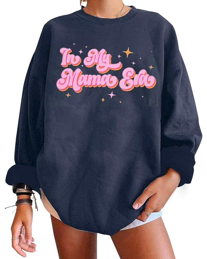 Womens Crewneck Sweatshirt Mama Sweatshirts : Mama Letter Print Long Sleeve Casual Pullover Tops Blue $11.89 Tops