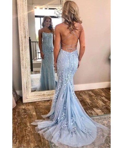 Lace Mermaid Prom Dresses Long 2024 Women Spaghetti Straps Corset Tulle Formal Evening Party Gown Red $32.00 Dresses