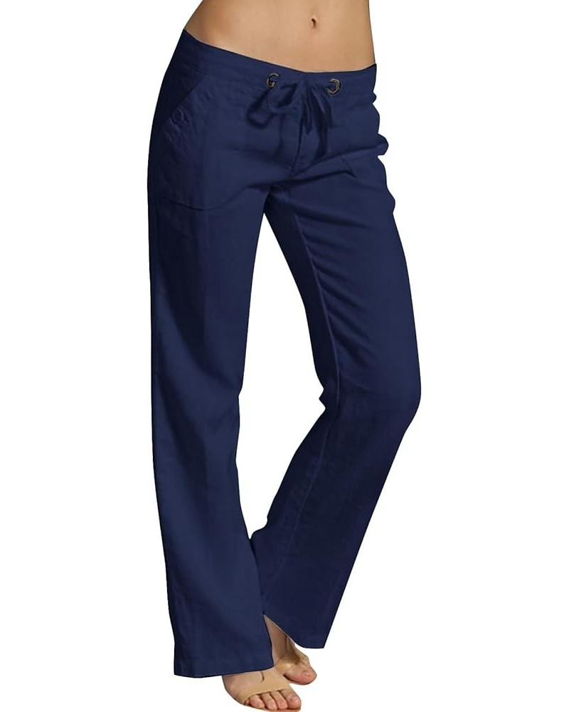 Women's Corduroy Pants Summer Wide Leg Pants Solid Casual Linen Drawstring Cropped Pants with Pockets, S-4XL Lw02-dark Blue $...