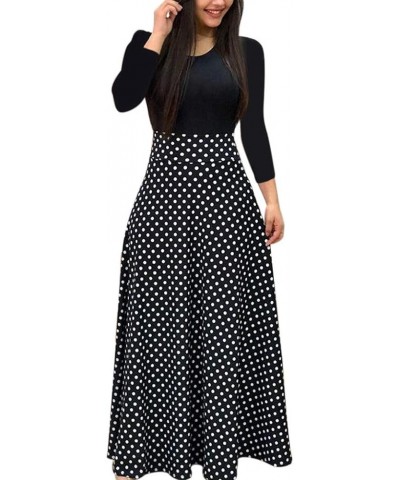 Womens Loose Casual Spring and Autumn Dress Printing Fashion Long Sleeve Skirts Round Neck/v Neck Dresses Black $5.09 Dresses