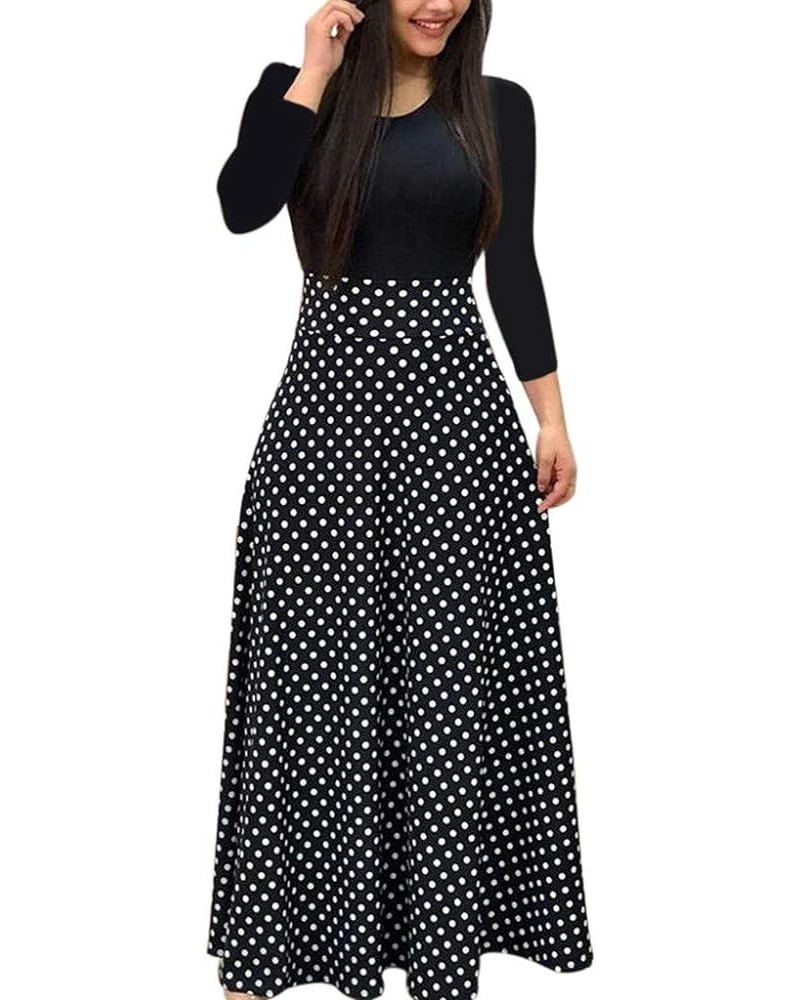 Womens Loose Casual Spring and Autumn Dress Printing Fashion Long Sleeve Skirts Round Neck/v Neck Dresses Black $5.09 Dresses