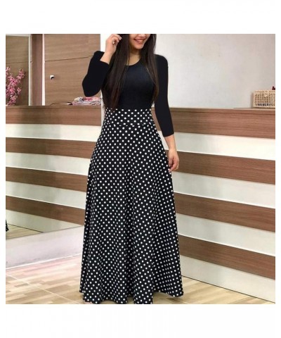 Womens Loose Casual Spring and Autumn Dress Printing Fashion Long Sleeve Skirts Round Neck/v Neck Dresses Black $5.09 Dresses