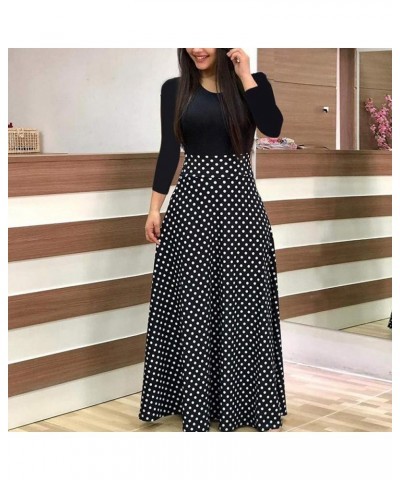 Womens Loose Casual Spring and Autumn Dress Printing Fashion Long Sleeve Skirts Round Neck/v Neck Dresses Black $5.09 Dresses