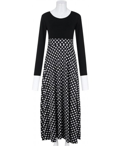 Womens Loose Casual Spring and Autumn Dress Printing Fashion Long Sleeve Skirts Round Neck/v Neck Dresses Black $5.09 Dresses