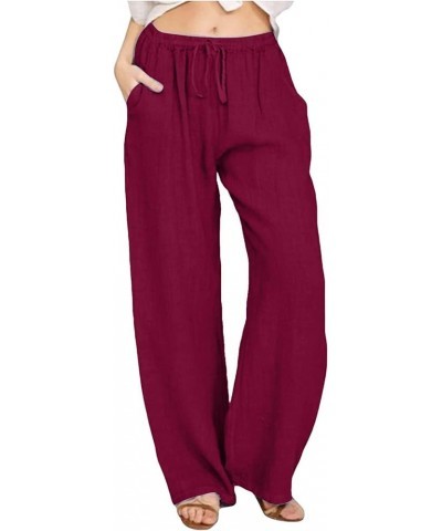 Linen Pants for Women Wide Leg High Waisted Loose Fit Palazzo Pants Casual Beach Trendy Trouses with Pockets Zly B-wine $11.3...