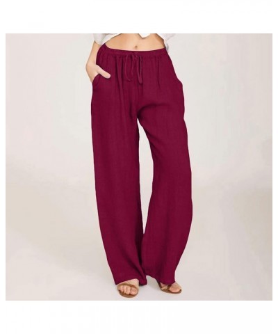 Linen Pants for Women Wide Leg High Waisted Loose Fit Palazzo Pants Casual Beach Trendy Trouses with Pockets Zly B-wine $11.3...