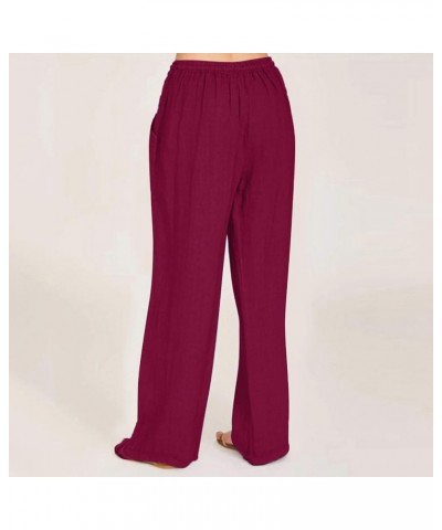 Linen Pants for Women Wide Leg High Waisted Loose Fit Palazzo Pants Casual Beach Trendy Trouses with Pockets Zly B-wine $11.3...