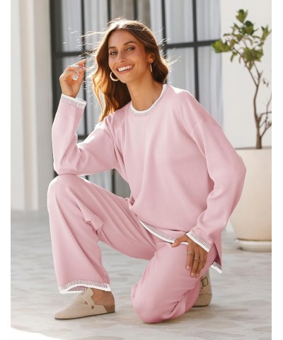 Women's Sweater Sets 2 Piece Outfits Knitted Pullover Jumper and Wide Leg Pants Tracksuit Pink $31.89 Activewear