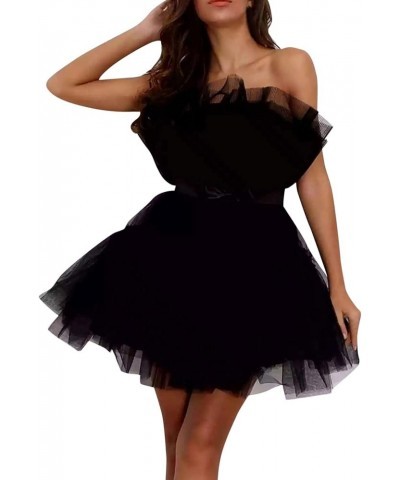 Tulle Dress Women Short Puffy Prom Dress Strapless Mesh Birthday Fairy Dresses Ruffle Cocktail Party Poofy Gown A1-black $13....