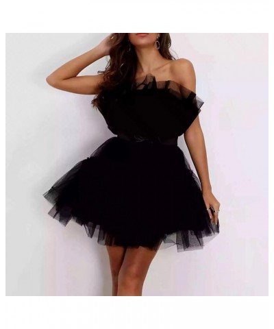 Tulle Dress Women Short Puffy Prom Dress Strapless Mesh Birthday Fairy Dresses Ruffle Cocktail Party Poofy Gown A1-black $13....