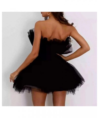 Tulle Dress Women Short Puffy Prom Dress Strapless Mesh Birthday Fairy Dresses Ruffle Cocktail Party Poofy Gown A1-black $13....