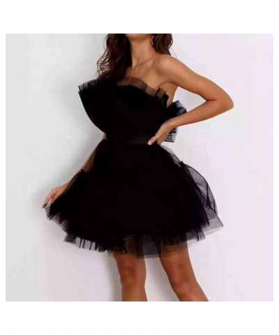 Tulle Dress Women Short Puffy Prom Dress Strapless Mesh Birthday Fairy Dresses Ruffle Cocktail Party Poofy Gown A1-black $13....