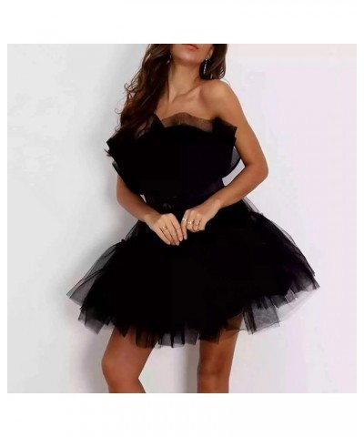 Tulle Dress Women Short Puffy Prom Dress Strapless Mesh Birthday Fairy Dresses Ruffle Cocktail Party Poofy Gown A1-black $13....