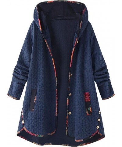 Winter Warm Outwear for Womens Floral Print Hooded Vintage Oversize Coats Pockets 090 Navy $10.56 Coats