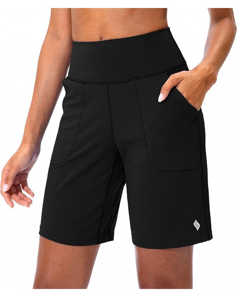 Bermuda Shorts for Women with Zipper Pocket Womens High Waisted Long Shorts for Running Workout Athletic Black $15.68 Activewear