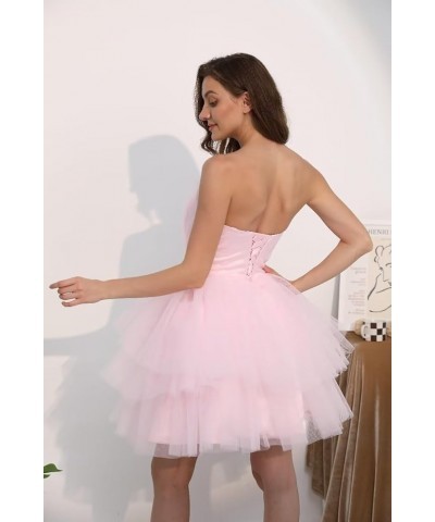 Tulle Off Shoulder Homecoming Dresses Puffy Prom Dress Short Strapless Mesh Ruffle Formal Cocktail Party Gown Ball Gowns Ivor...