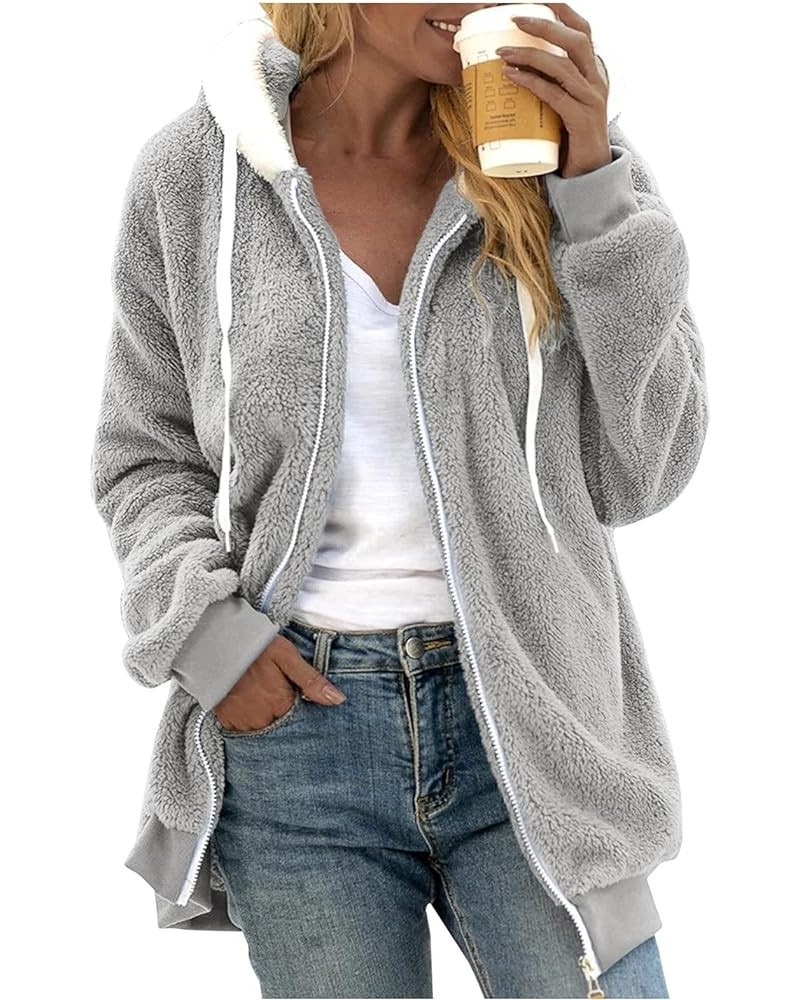 Hoodies for Women Zip-up Sherpa Fleece Jacket Long Sleeve Oversized Fuzzy Hooded Sweatshirt with Pockets Coat Outwear Gf1- J1...