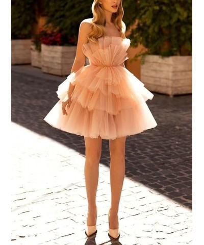 Tulle Off Shoulder Homecoming Dresses Puffy Prom Dress Short Strapless Mesh Ruffle Formal Cocktail Party Gown Ball Gowns Ivor...