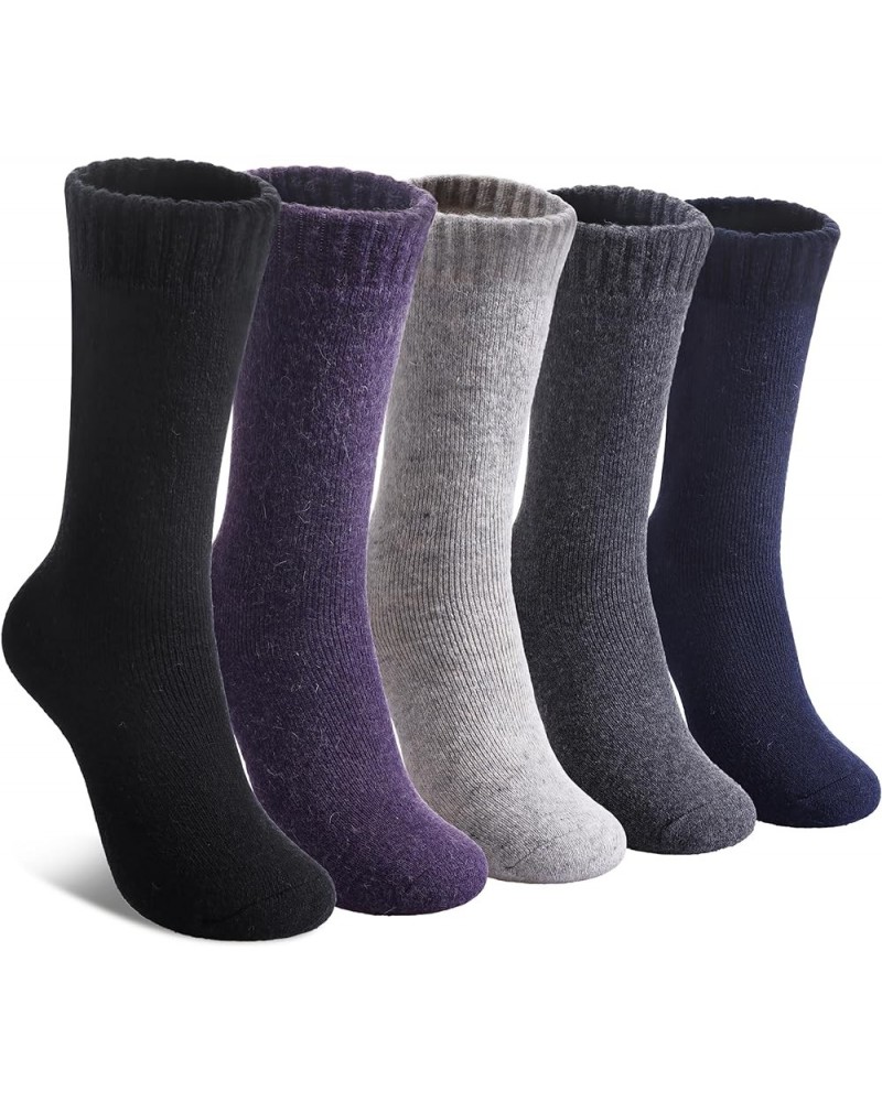 Wool Socks for Women Winter Warm Hiking Thick Warm Cozy Boot Crew Gift Socks 5 Pairs Purple/Blue/Black/Dark Gray/Light Gray $...