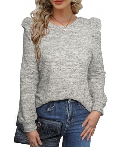 Women's Puff Long Sleeve Shirts Round Neck Casual Knit Blouses Lightweight Fall Sweaters Tunic Tops B-grey $9.00 Tops