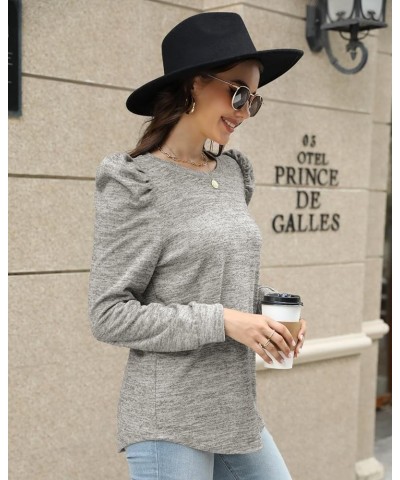 Women's Puff Long Sleeve Shirts Round Neck Casual Knit Blouses Lightweight Fall Sweaters Tunic Tops B-grey $9.00 Tops