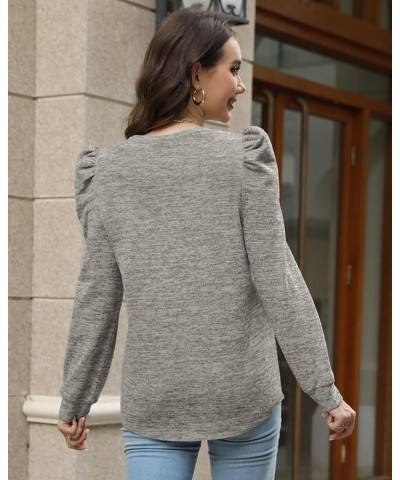 Women's Puff Long Sleeve Shirts Round Neck Casual Knit Blouses Lightweight Fall Sweaters Tunic Tops B-grey $9.00 Tops