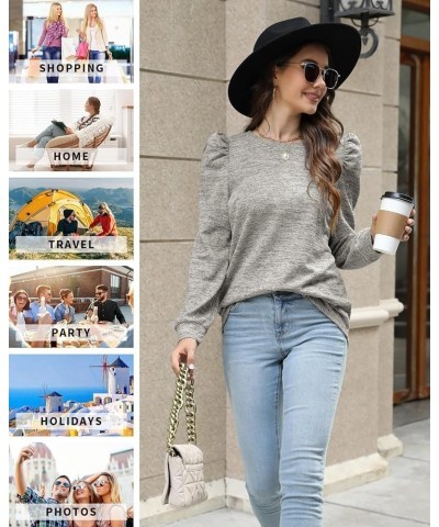 Women's Puff Long Sleeve Shirts Round Neck Casual Knit Blouses Lightweight Fall Sweaters Tunic Tops B-grey $9.00 Tops