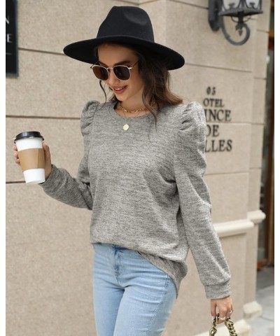 Women's Puff Long Sleeve Shirts Round Neck Casual Knit Blouses Lightweight Fall Sweaters Tunic Tops B-grey $9.00 Tops