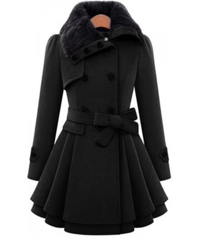 Women's Winter Slim Long Coat Double-Breasted Thick Coat Plus Size Windbreaker (Color : Navy Blue, Size : XXXL) Small Black $...