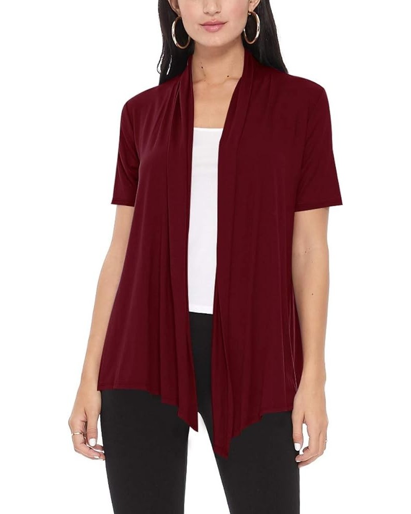 Women's Casual Solid Short Sleeve Basic Open Draped Front Cardigan Office Wear Hcd00677 Burgundy $11.25 Sweaters