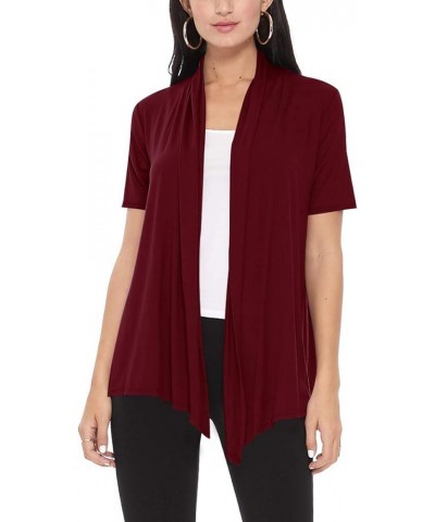 Women's Casual Solid Short Sleeve Basic Open Draped Front Cardigan Office Wear Hcd00677 Burgundy $11.25 Sweaters