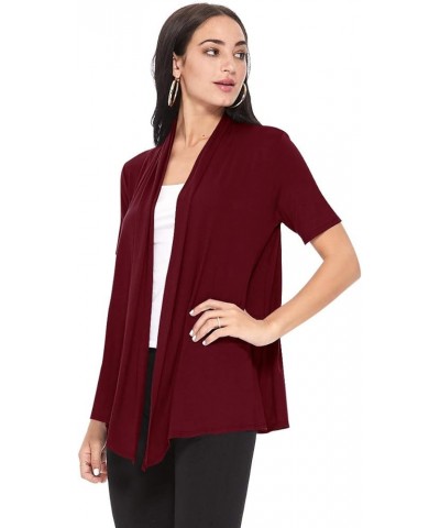 Women's Casual Solid Short Sleeve Basic Open Draped Front Cardigan Office Wear Hcd00677 Burgundy $11.25 Sweaters