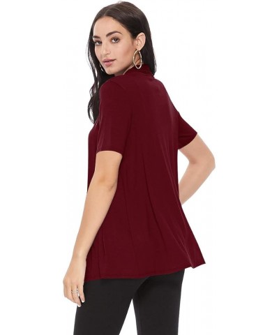 Women's Casual Solid Short Sleeve Basic Open Draped Front Cardigan Office Wear Hcd00677 Burgundy $11.25 Sweaters